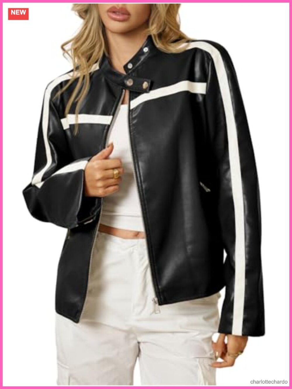 Womens Faux Leather Bomber Jacket Zip Up Moto Biker Racing Coat